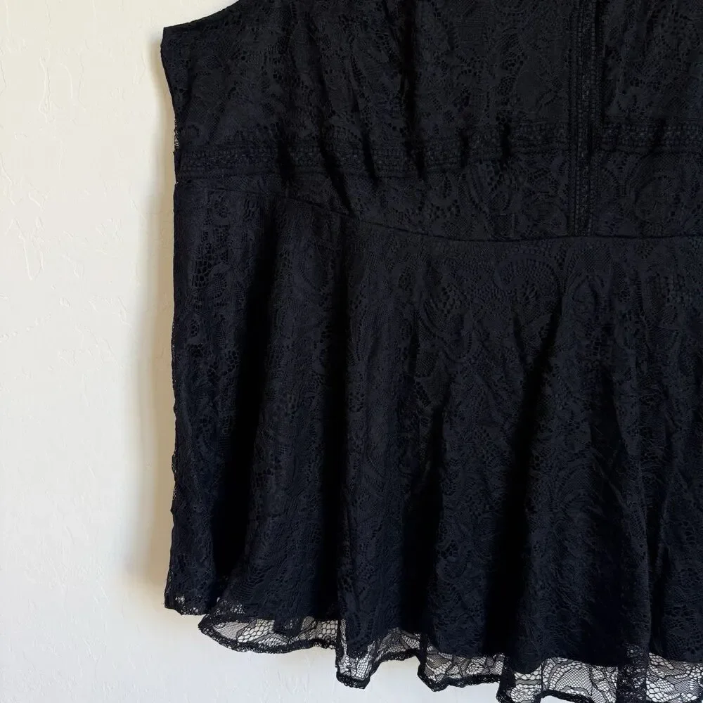 Torrid Sz 4 Black Peplum Lace Ruffle Sleeve Babydoll Top Romantic Goth Feminine